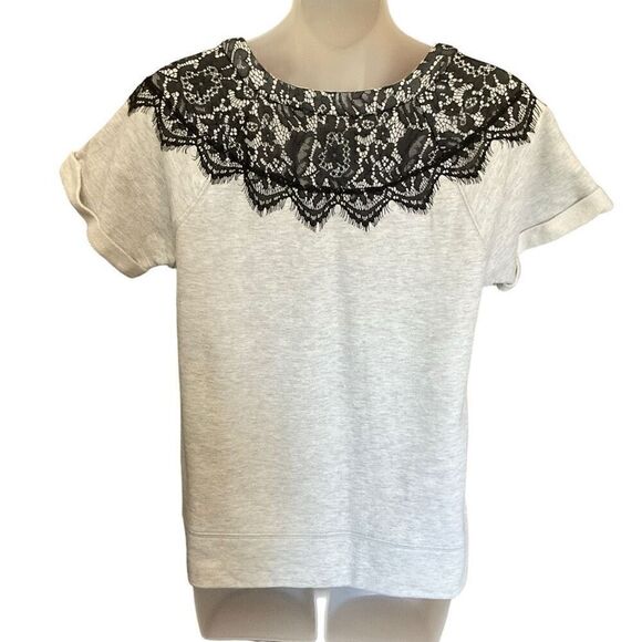 Gap Factory Top Sweatshirt Short Sleeve Cuffs Black Lace Grey Women Size Small - Picture 2 of 11